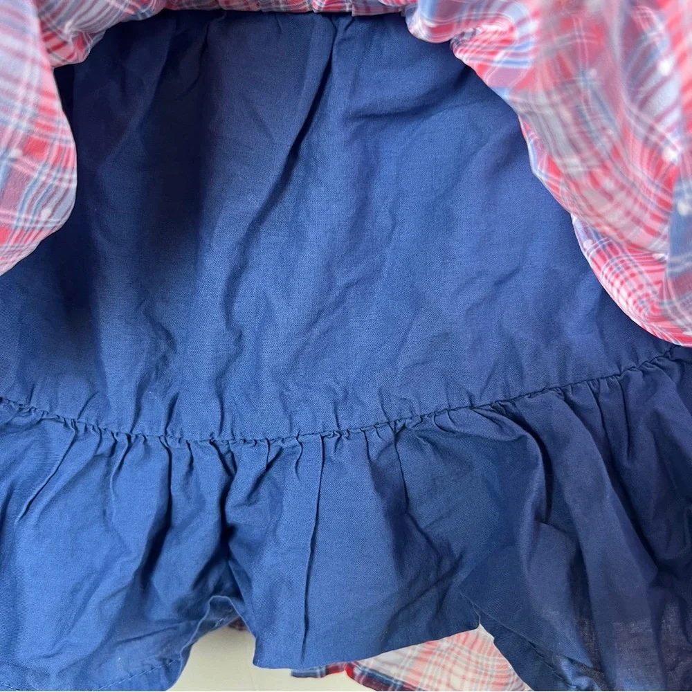 OshKosh B'gosh Blue Denim Lined Skirt Overalls 3T  Blue Red White